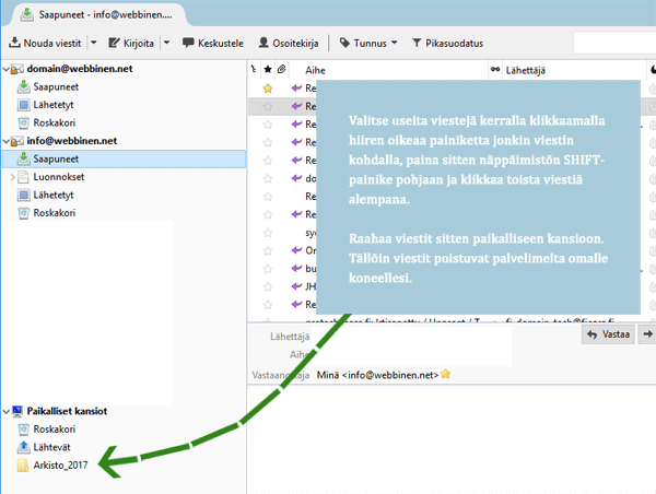Raahaa vanhat viestit paikallisiin kansioihin